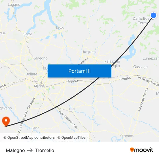 Malegno to Tromello map