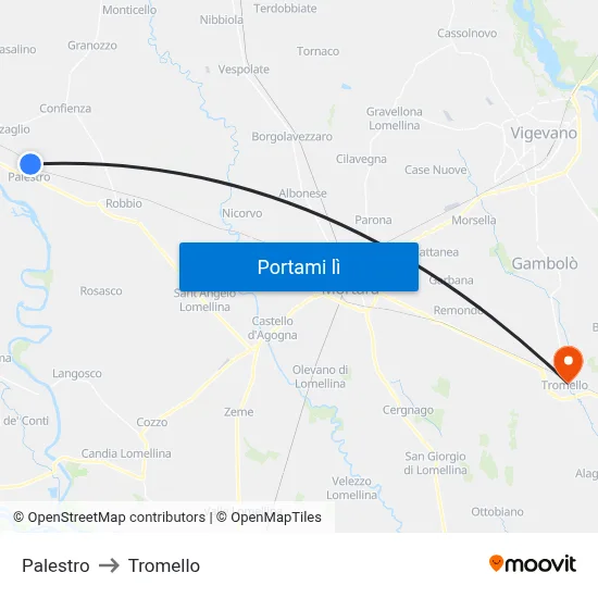 Palestro to Tromello map