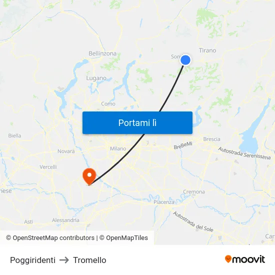 Poggiridenti to Tromello map