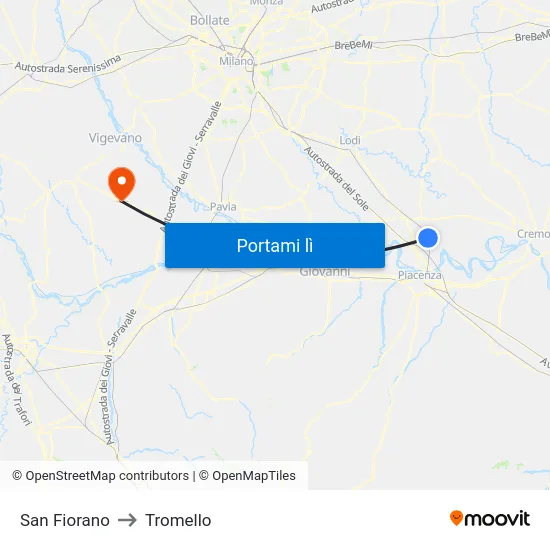 San Fiorano to Tromello map