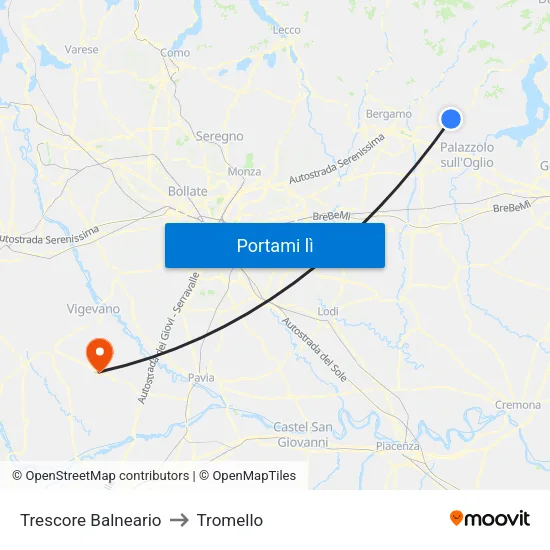 Trescore Balneario to Tromello map