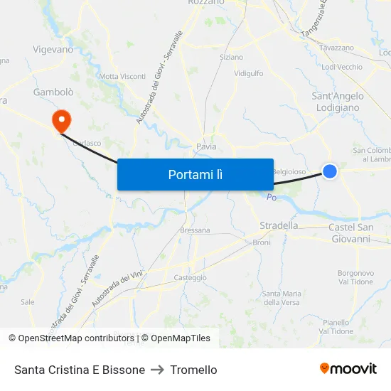 Santa Cristina E Bissone to Tromello map