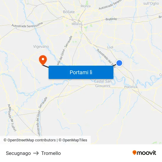 Secugnago to Tromello map