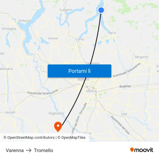 Varenna to Tromello map