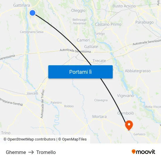 Ghemme to Tromello map