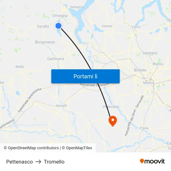 Pettenasco to Tromello map