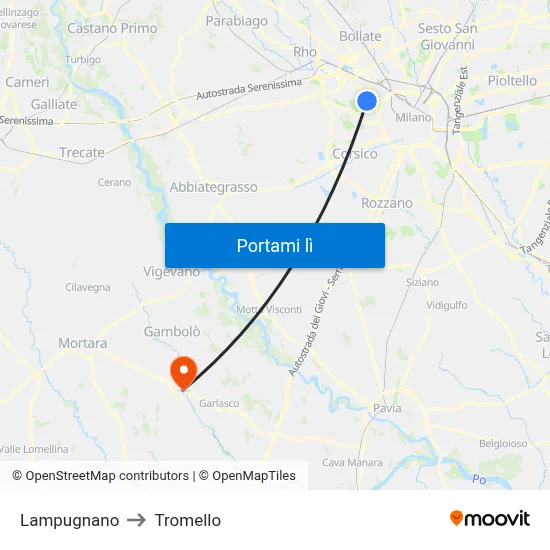 Lampugnano to Tromello map