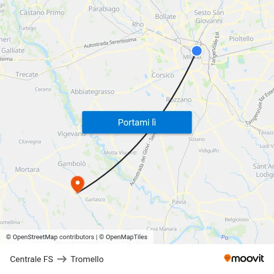Centrale FS to Tromello map