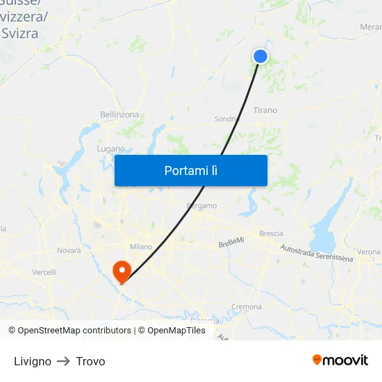 Livigno to Trovo map