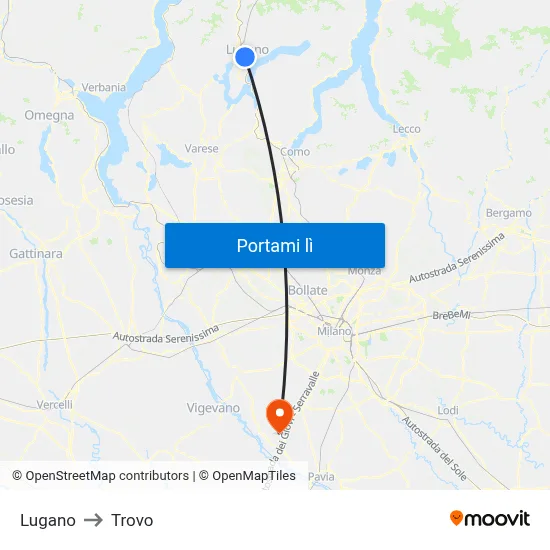 Lugano to Trovo map