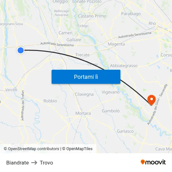 Biandrate to Trovo map