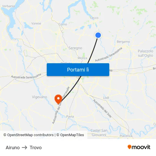 Airuno to Trovo map
