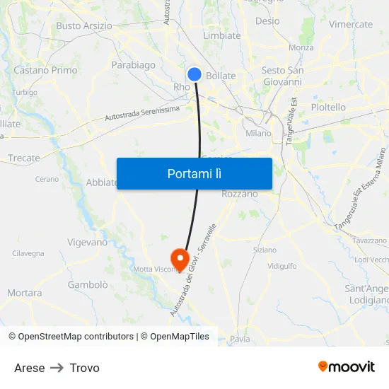Arese to Trovo map