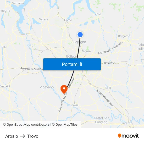 Arosio to Trovo map