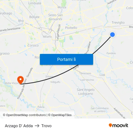 Arzago D' Adda to Trovo map