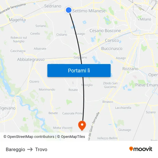 Bareggio to Trovo map