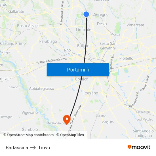 Barlassina to Trovo map