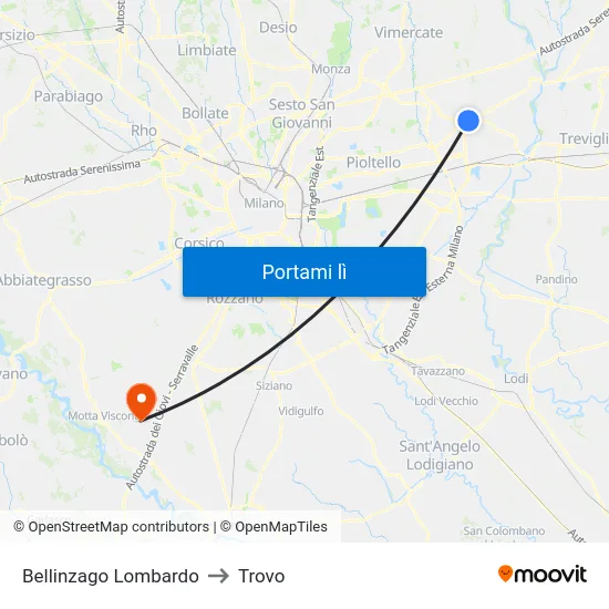 Bellinzago Lombardo to Trovo map