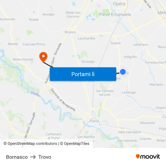 Bornasco to Trovo map