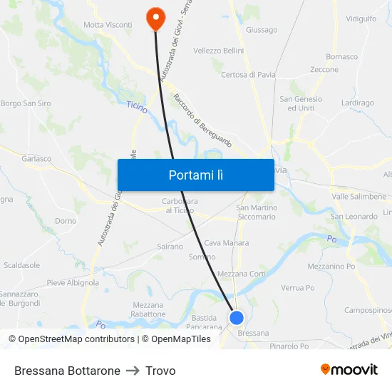 Bressana Bottarone to Trovo map