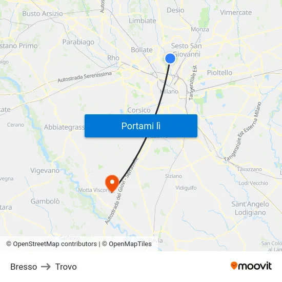 Bresso to Trovo map