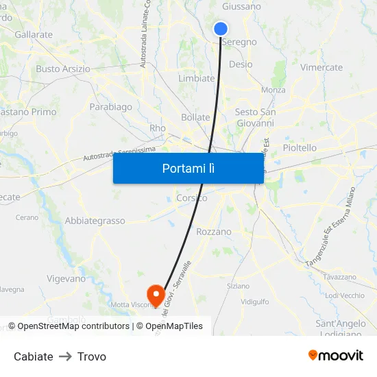 Cabiate to Trovo map