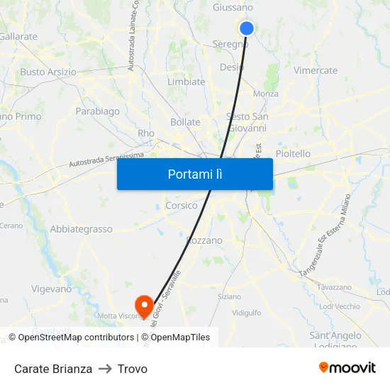 Carate Brianza to Trovo map