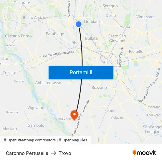Caronno Pertusella to Trovo map