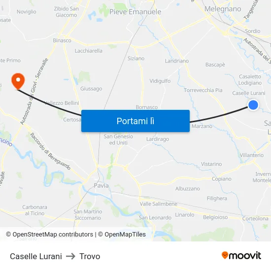 Caselle Lurani to Trovo map