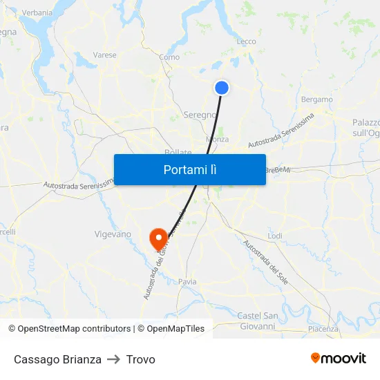 Cassago Brianza to Trovo map