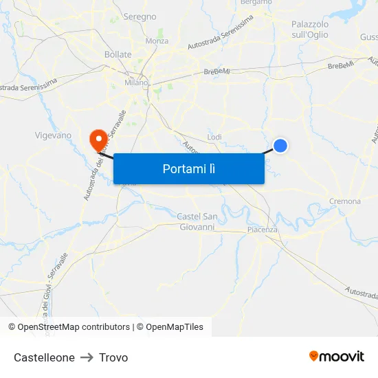 Castelleone to Trovo map