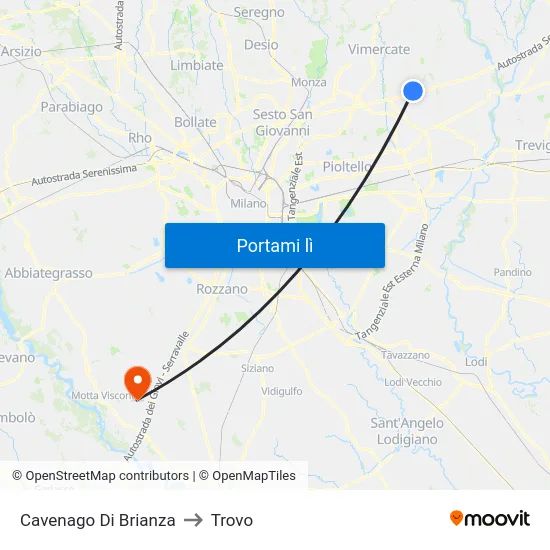 Cavenago Di Brianza to Trovo map