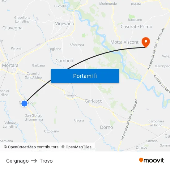 Cergnago to Trovo map