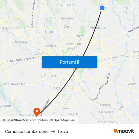 Cernusco Lombardone to Trovo map
