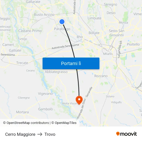 Cerro Maggiore to Trovo map