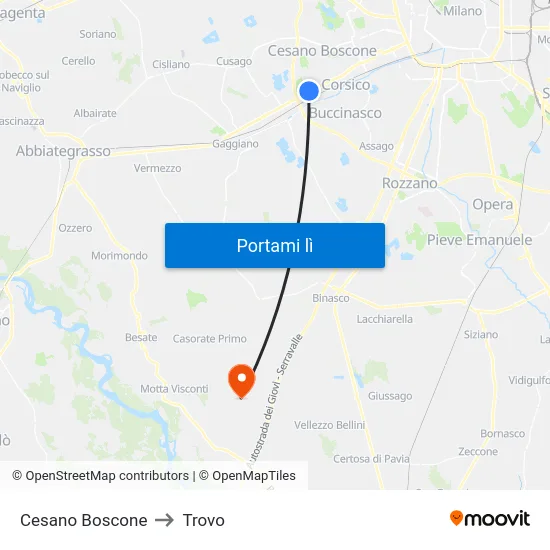 Cesano Boscone to Trovo map