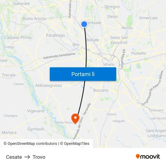 Cesate to Trovo map
