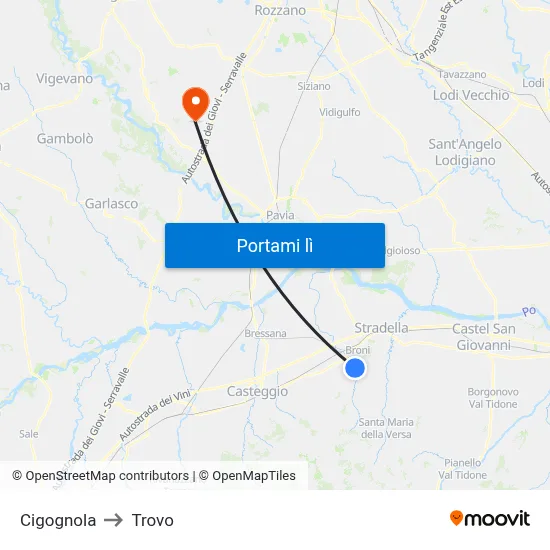 Cigognola to Trovo map