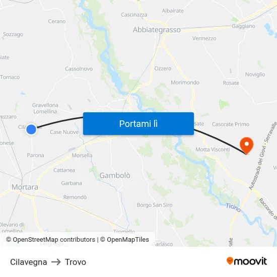 Cilavegna to Trovo map