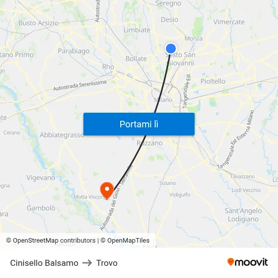 Cinisello Balsamo to Trovo map