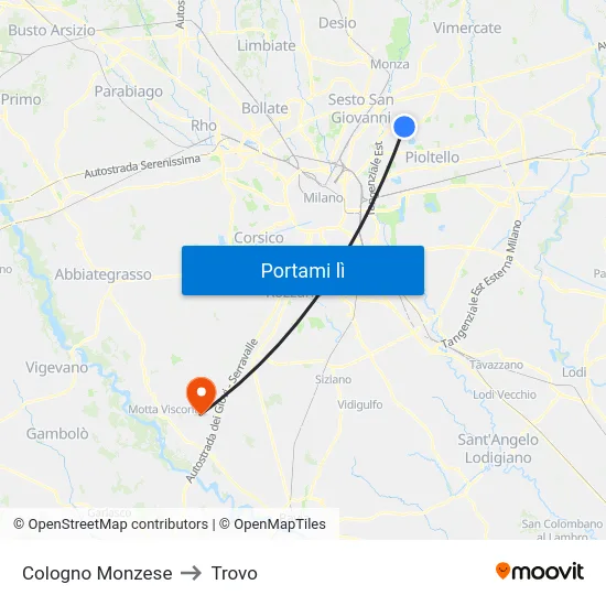 Cologno Monzese to Trovo map