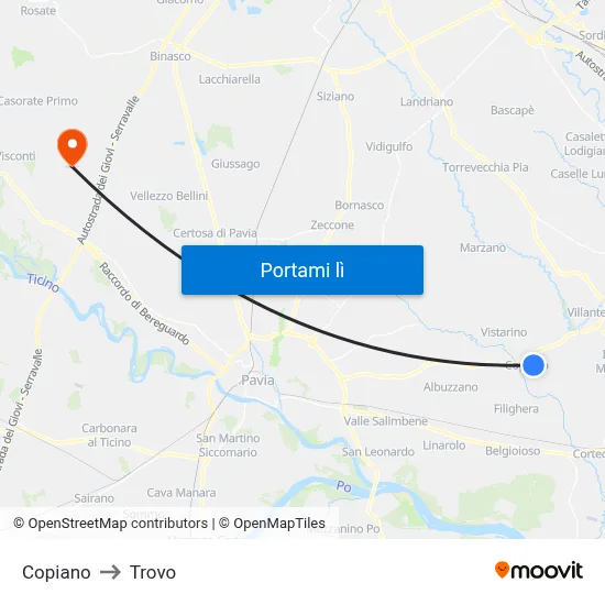 Copiano to Trovo map