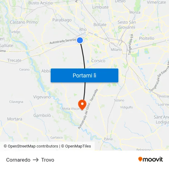 Cornaredo to Trovo map