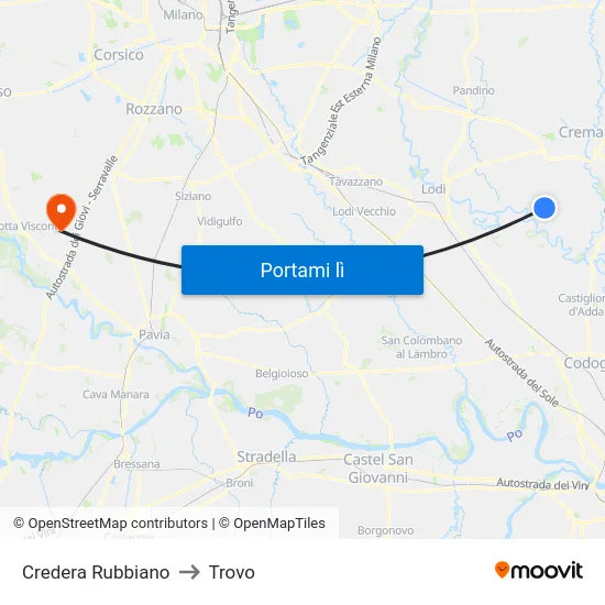 Credera Rubbiano to Trovo map