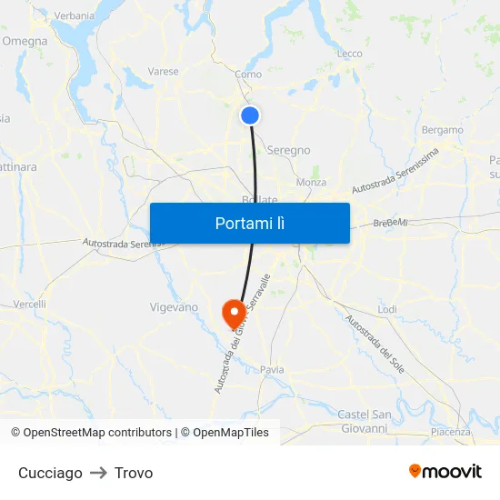 Cucciago to Trovo map