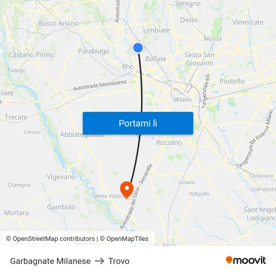 Garbagnate Milanese to Trovo map