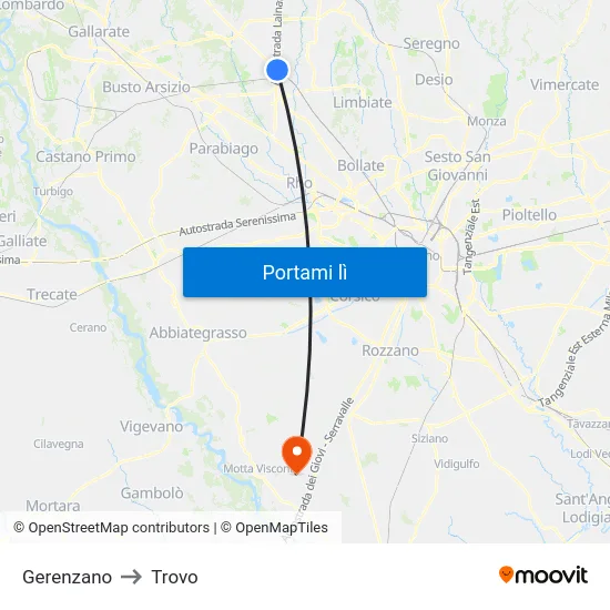 Gerenzano to Trovo map