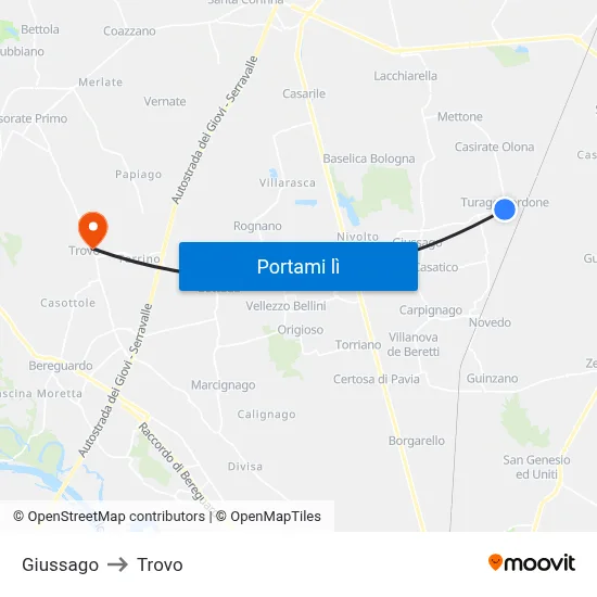 Giussago to Trovo map