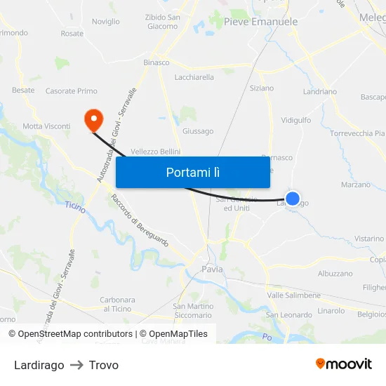 Lardirago to Trovo map