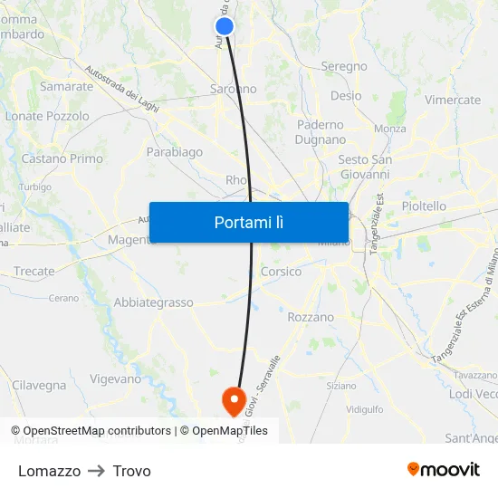 Lomazzo to Trovo map